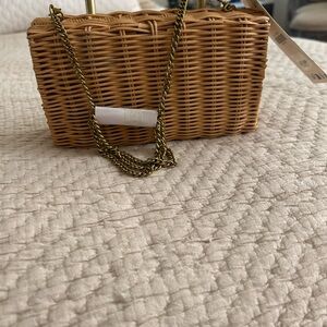 Zara Tan Woven Bag with Gold Chain Accent